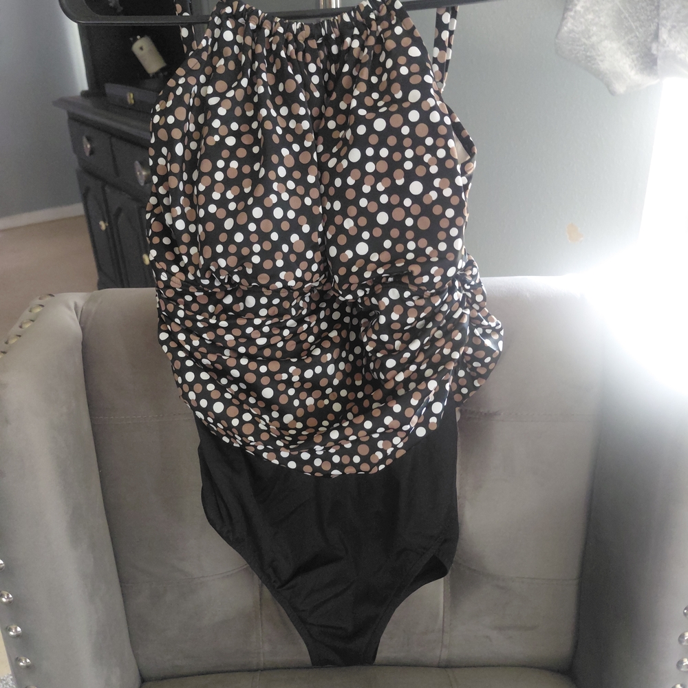 Polka Dot Black & Brown One-Piece Swimsuit